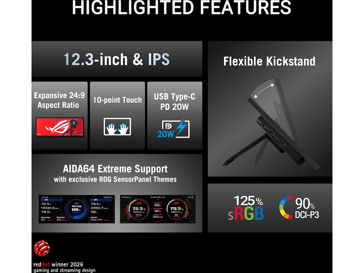 ASUS 12" touch gamingskjerm ROG Strix XG129C -B-Grade Demo skjermer