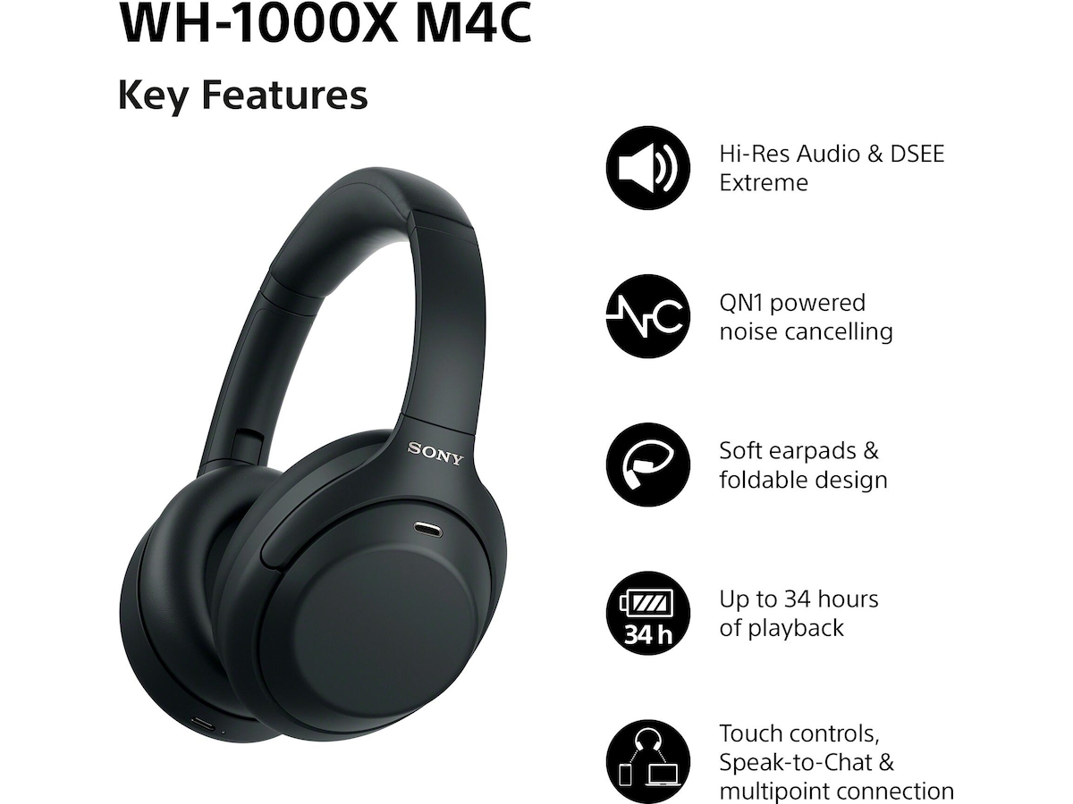 Sony WH-1000XM4C trådløse hodetelefoner (sort) Hodetelefoner