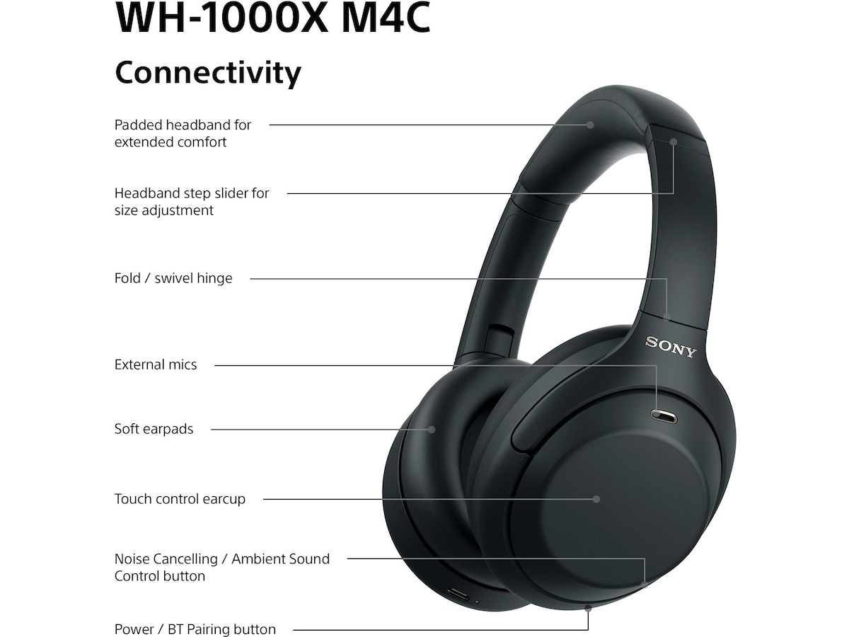 Sony WH-1000XM4C trådløse hodetelefoner (sort) Hodetelefoner