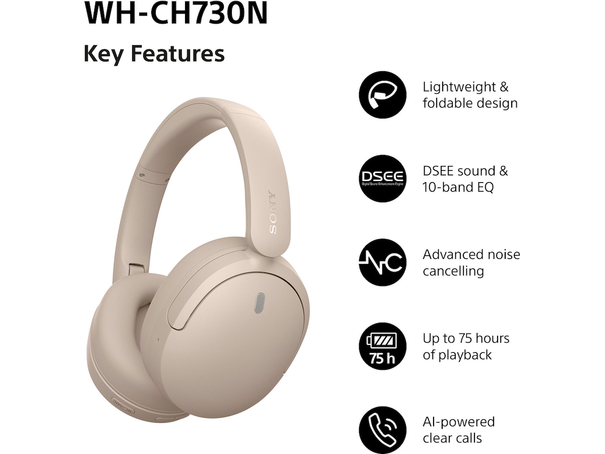 Sony WH-CH730N trådløse hodetelefoner med støydemping (beige) Hodetelefoner