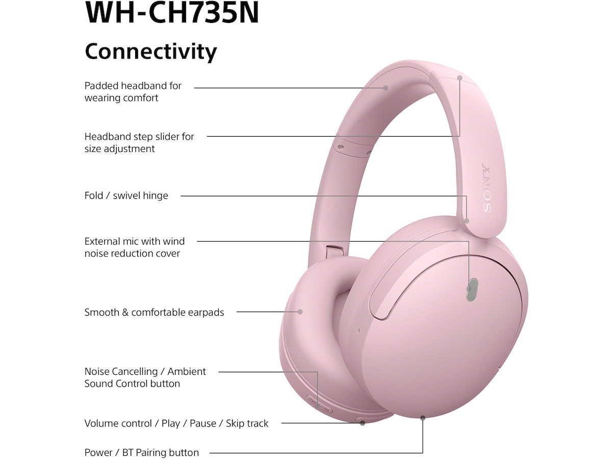 Sony WH-CH735N trådløse hodetelefoner med støydemping (rosa) Hodetelefoner