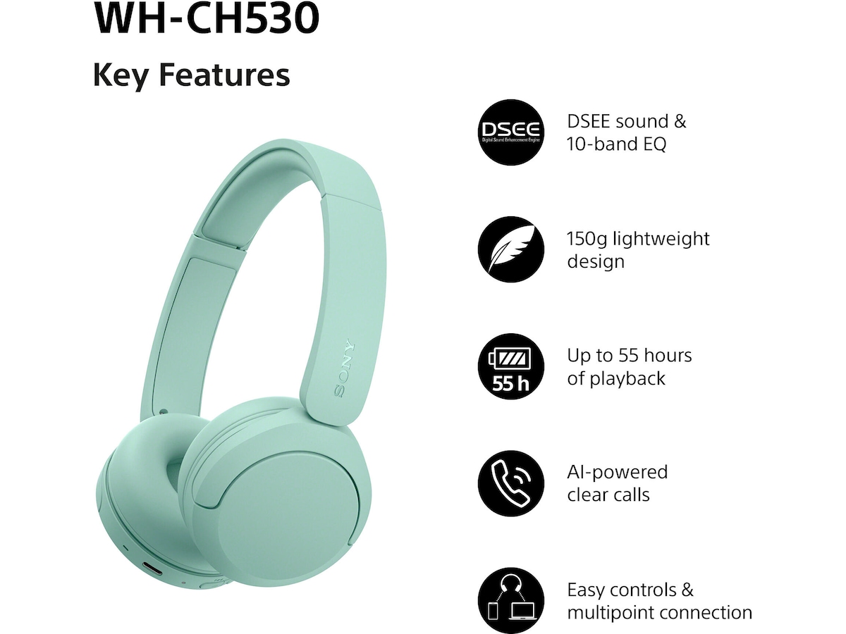 Sony WH-CH530 Trådløse Bluetooth Hodetelefoner (mint) Hodetelefoner