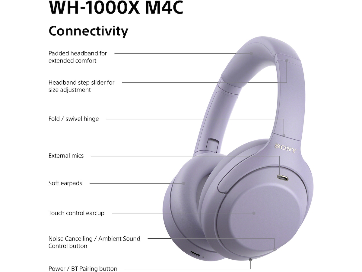 Sony WH-1000XM4C trådløse hodetelefoner (lavender) Hodetelefoner