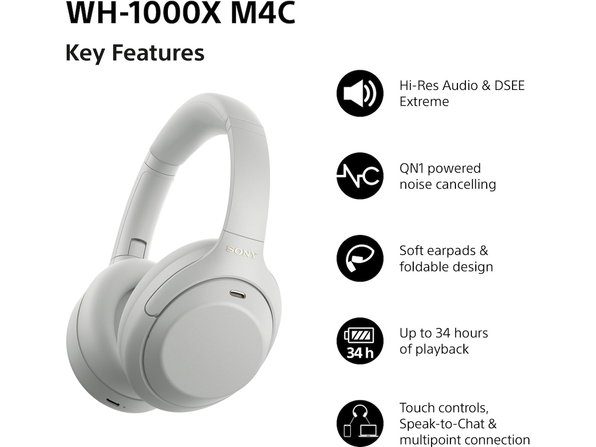 Sony WH-1000XM4C trådløse hodetelefoner (platinum silver) Hodetelefoner