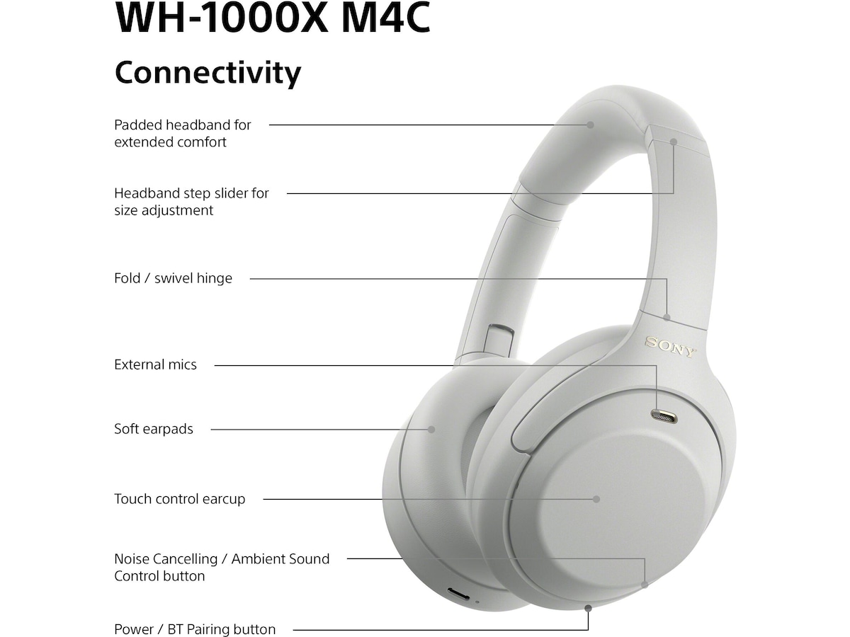 Sony WH-1000XM4C trådløse hodetelefoner (platinum silver) Hodetelefoner