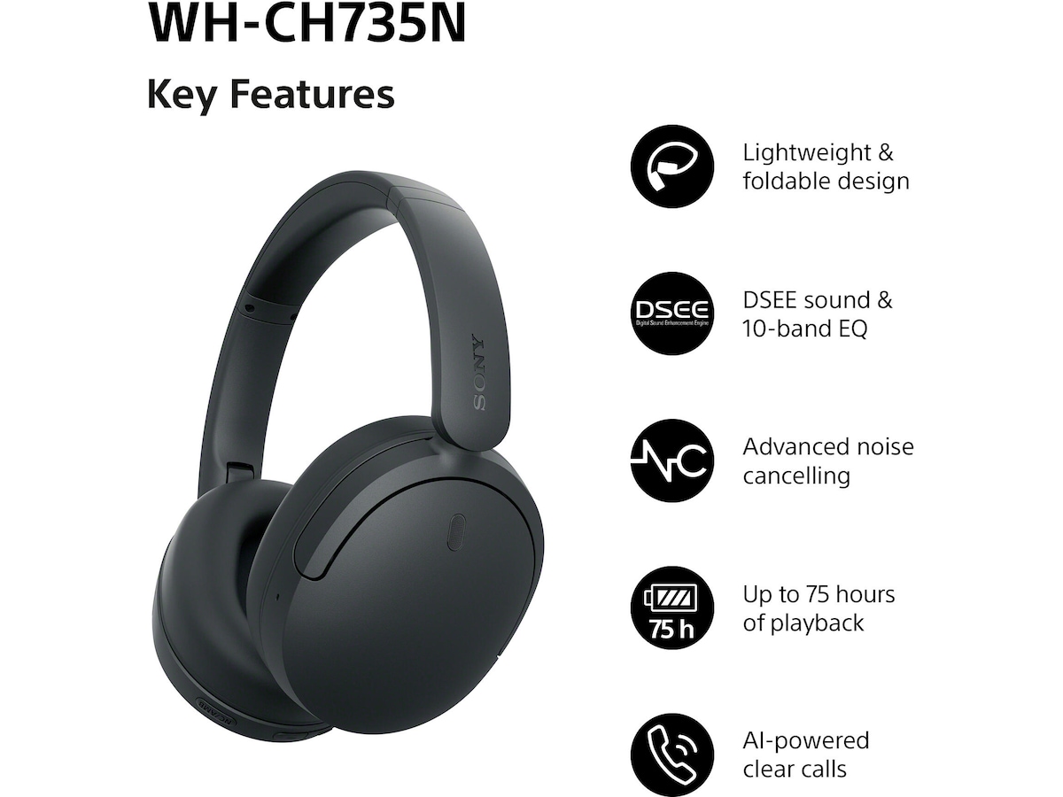 Sony WH-CH735N Trådløse Hodetelefoner med Støydemping (sort) Hodetelefoner