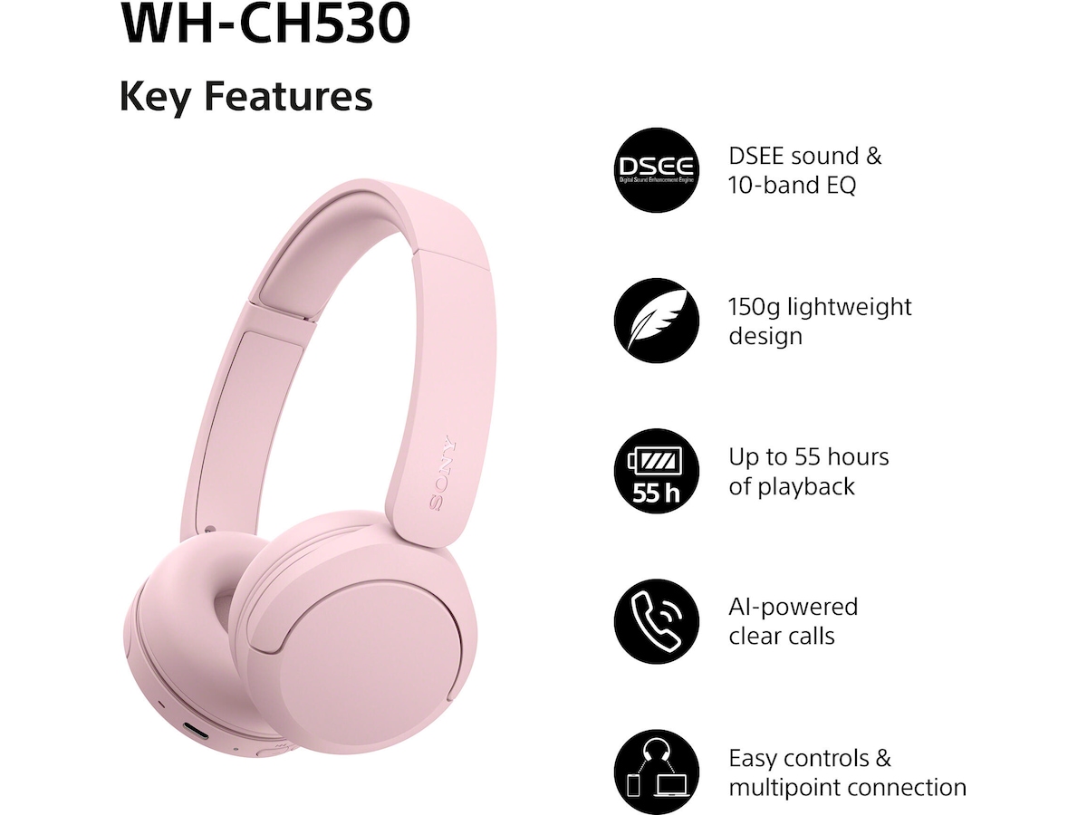 Sony WH-CH530 Trådløse Bluetooth Hodetelefoner (pink) Hodetelefoner