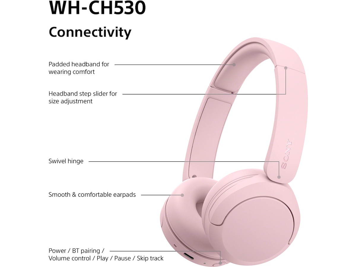 Sony WH-CH530 Trådløse Bluetooth Hodetelefoner (pink) Hodetelefoner
