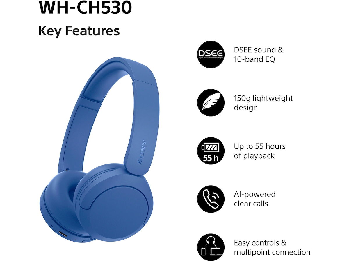 Sony WH-CH530 Trådløse Bluetooth Hodetelefoner (cobalt) Hodetelefoner