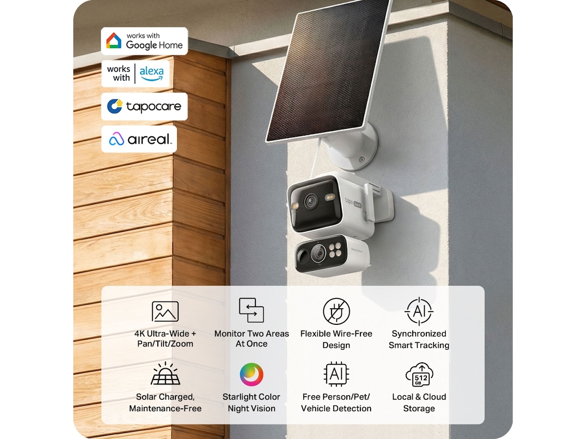 TP-Link Solcelledrevet Dual-Lens Pan/Tilt Sikkerhetskamera Kit Overvåkningskameraer