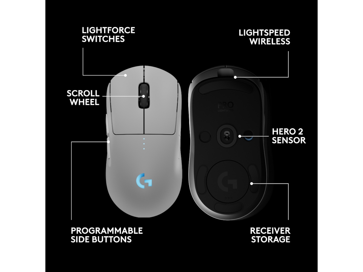 Logitech PRO 2 Lightspeed Trådløs Gamingmus (hvit) -B-Grade Demo mus