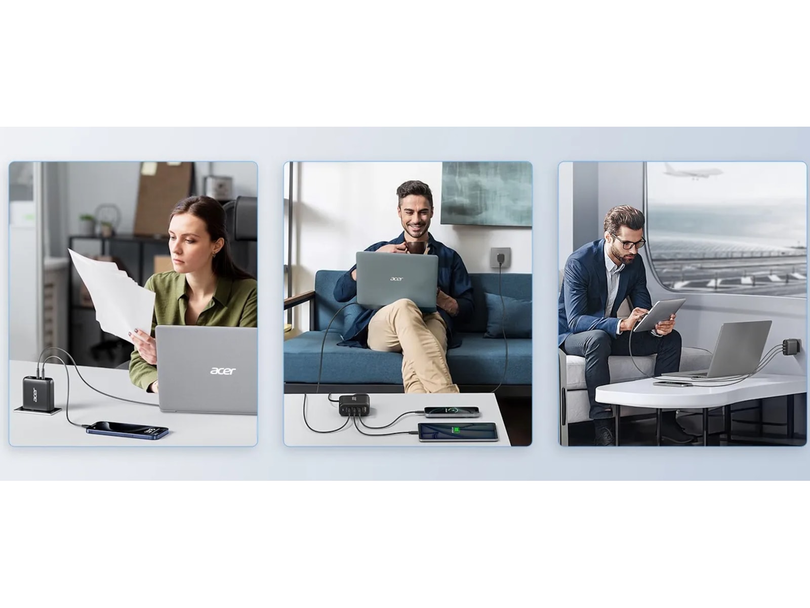 Acer 100W GaN PD-laddare med 4 portar Batteri og lader