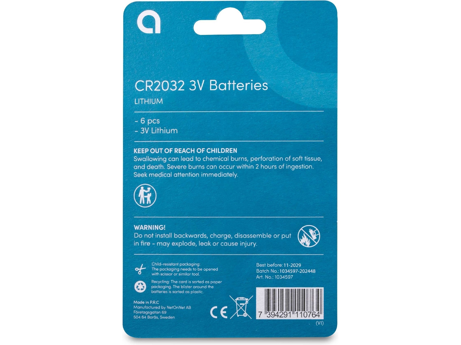 Andersson CR2032 Litiumbatteri, 6-pk Batterier til generell bruk