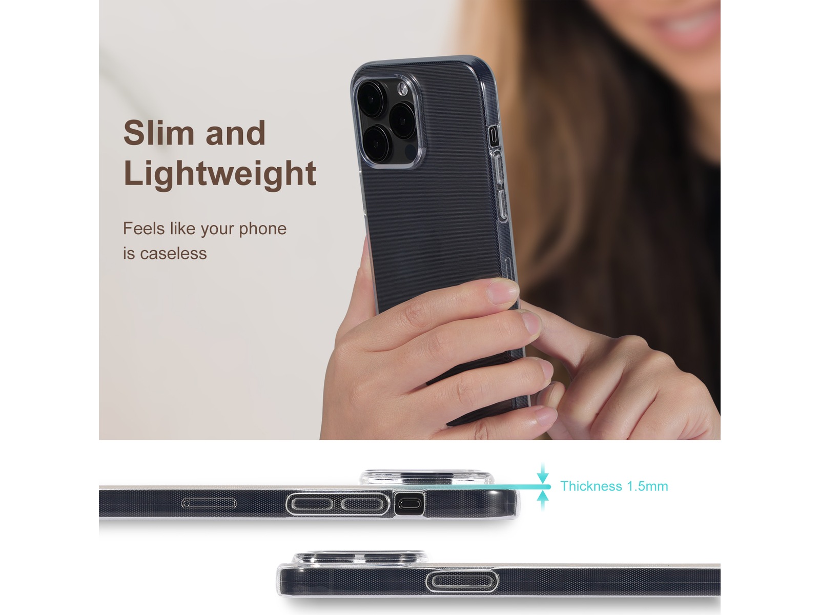 iiglo iPhone 15 Pro Max Silikondeksel (gjennomsiktig) Mobildeksel