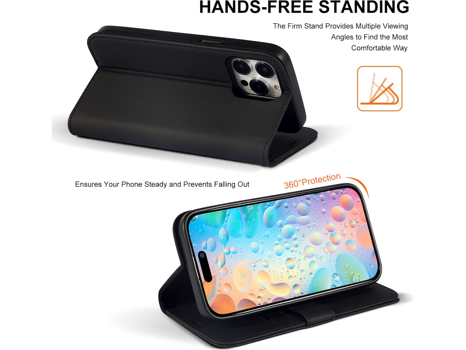 iiglo iPhone 15 Pro Max Lommebokdeksel (sort) Mobildeksel