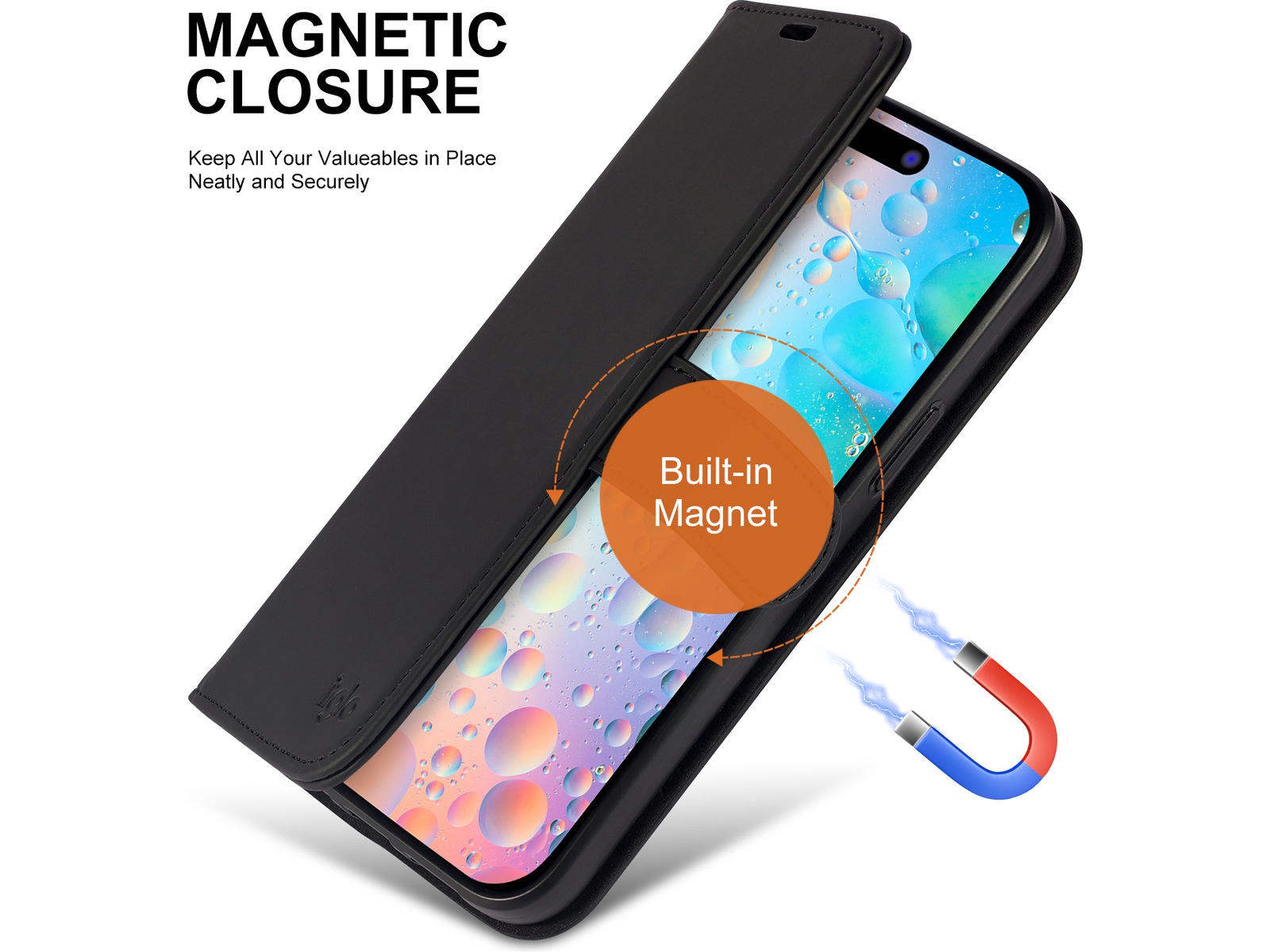 iiglo iPhone 15 Plus Lommebokdeksel (sort) Mobildeksel