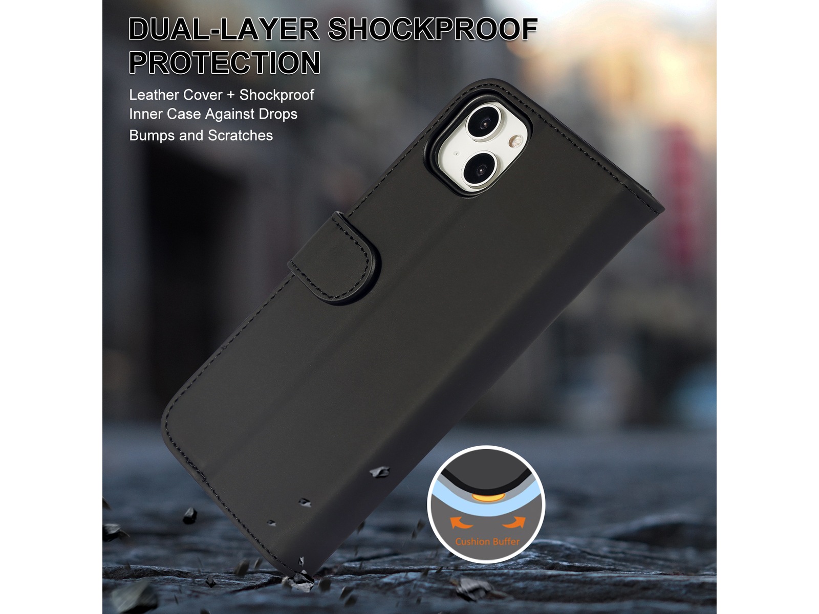 iiglo iPhone 15 Plus Lommebokdeksel (sort) Mobildeksel