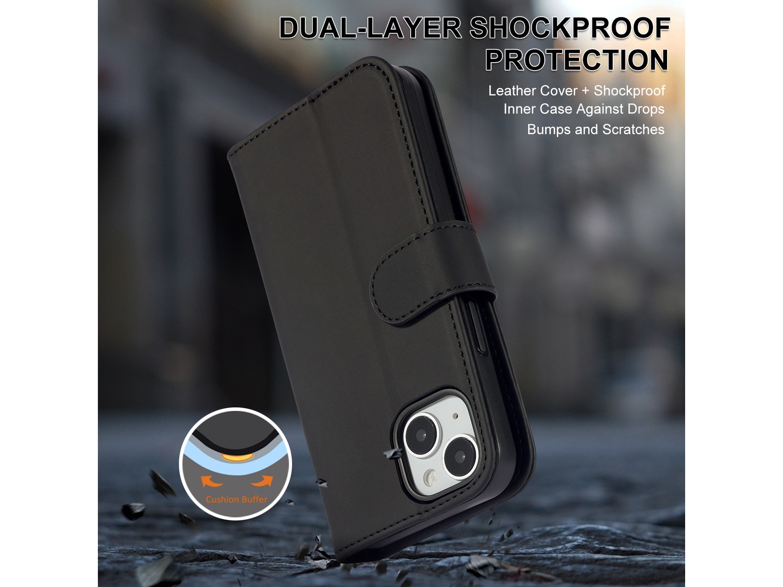 iiglo iPhone 15 / 14 Lommebokdeksel (sort) Mobildeksel