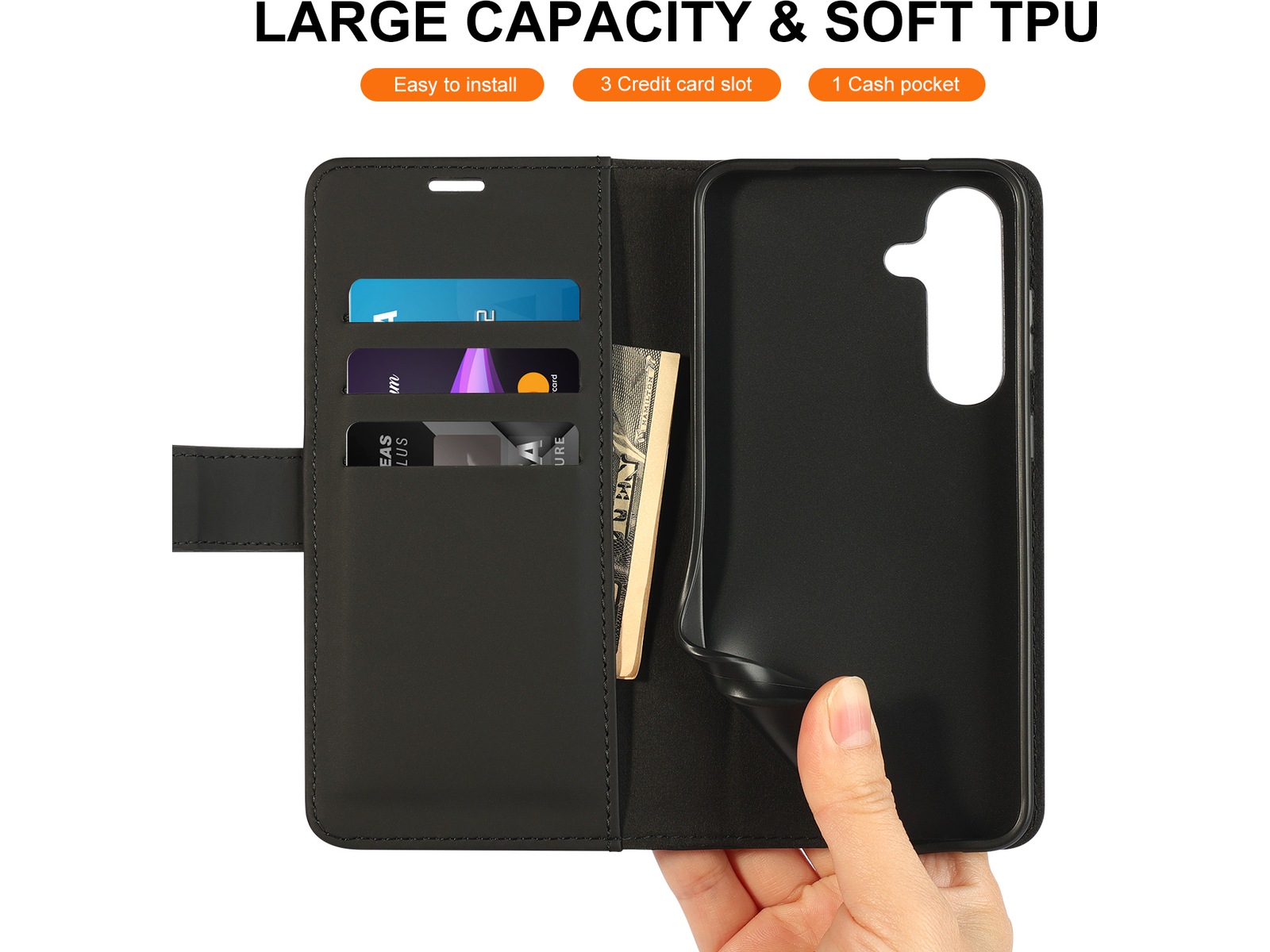 iiglo Galaxy S25+ Lommebokdeksel (sort) Mobildeksel