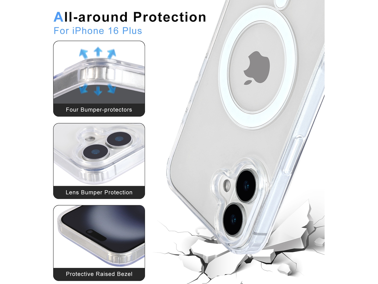 iiglo iPhone 16 Plus Magnetic Clear Case (gjennomsiktig) Mobildeksel