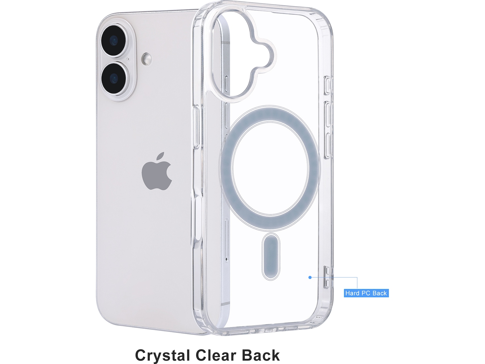iiglo iPhone 16 Magnetic Clear Case (gjennomsiktig) Mobildeksel