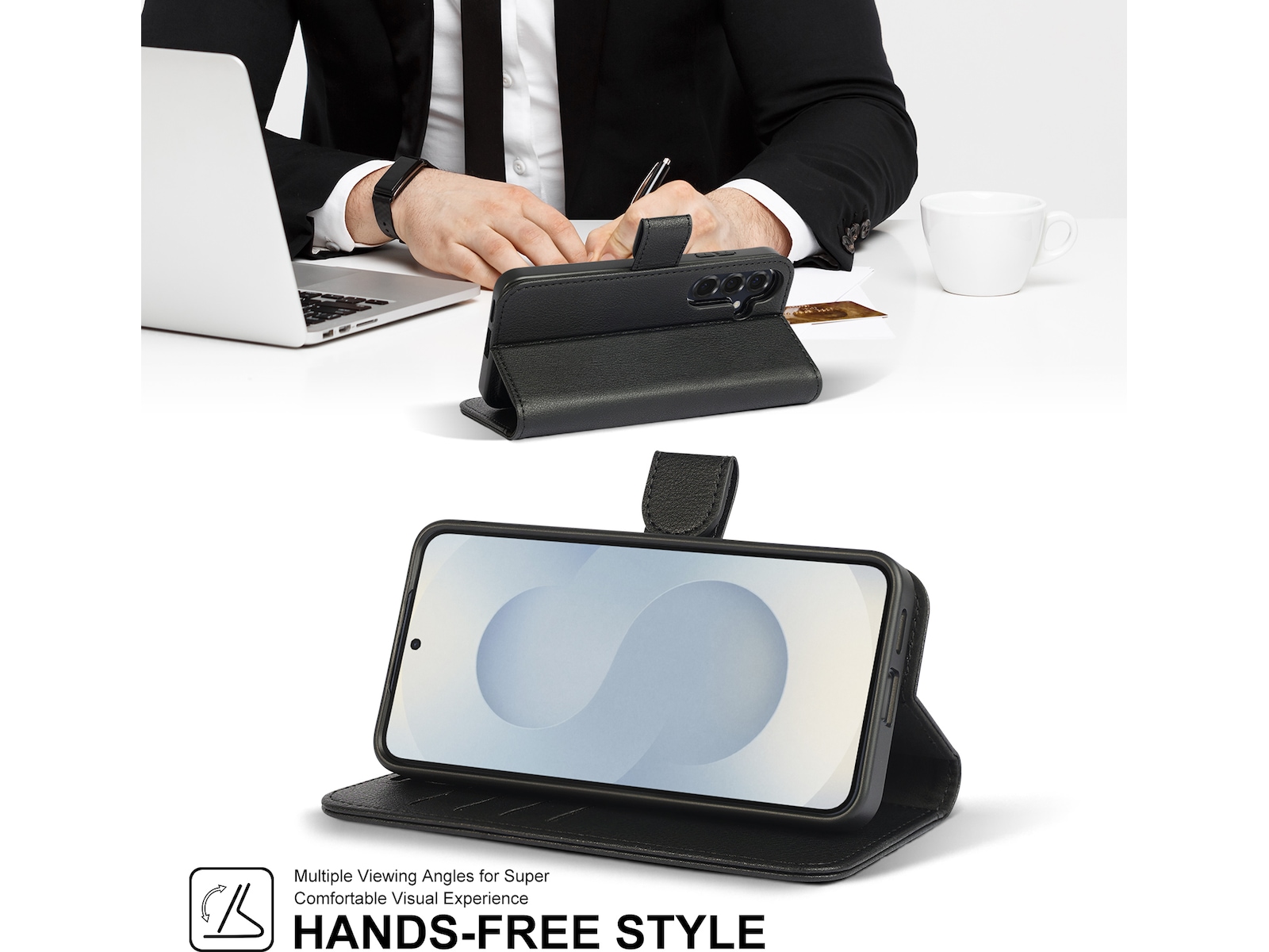 iiglo Galaxy S25 2-i-1 Lommebokdeksel (sort) Mobildeksel