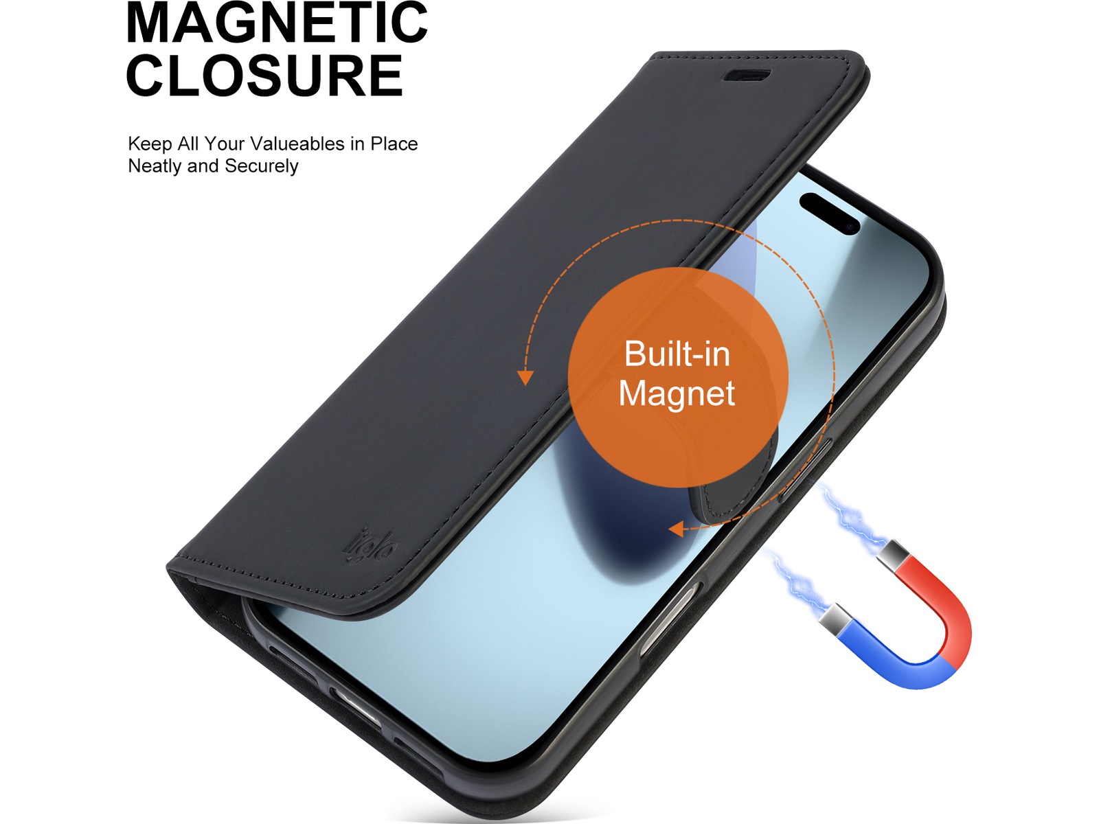 iiglo iPhone 17 Pro Lommebokdeksel (sort) Mobildeksel