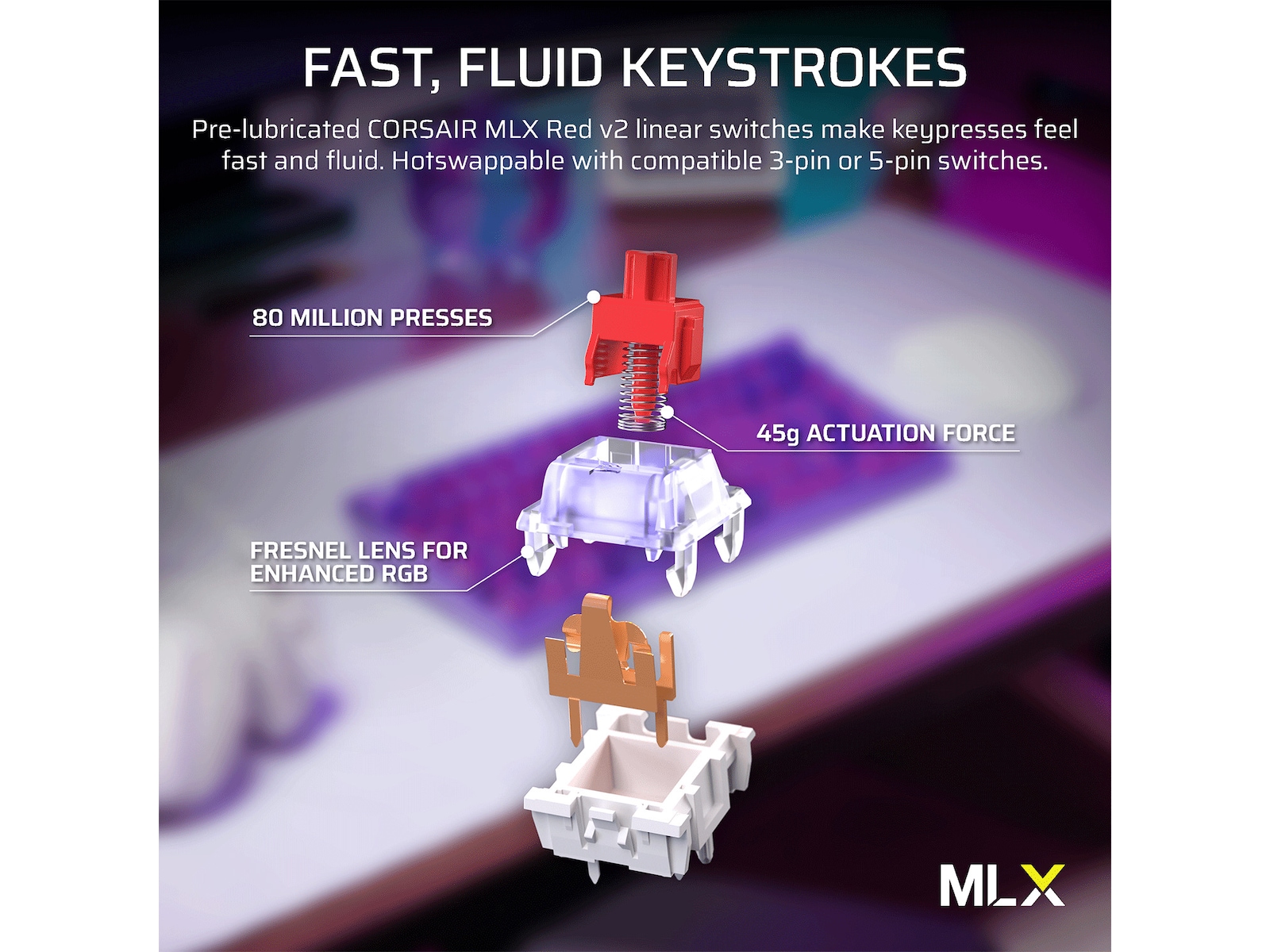 CORSAIR K65 PLUS WIRELESS Gaming Tastatur (Atomic Purple) Tastatur