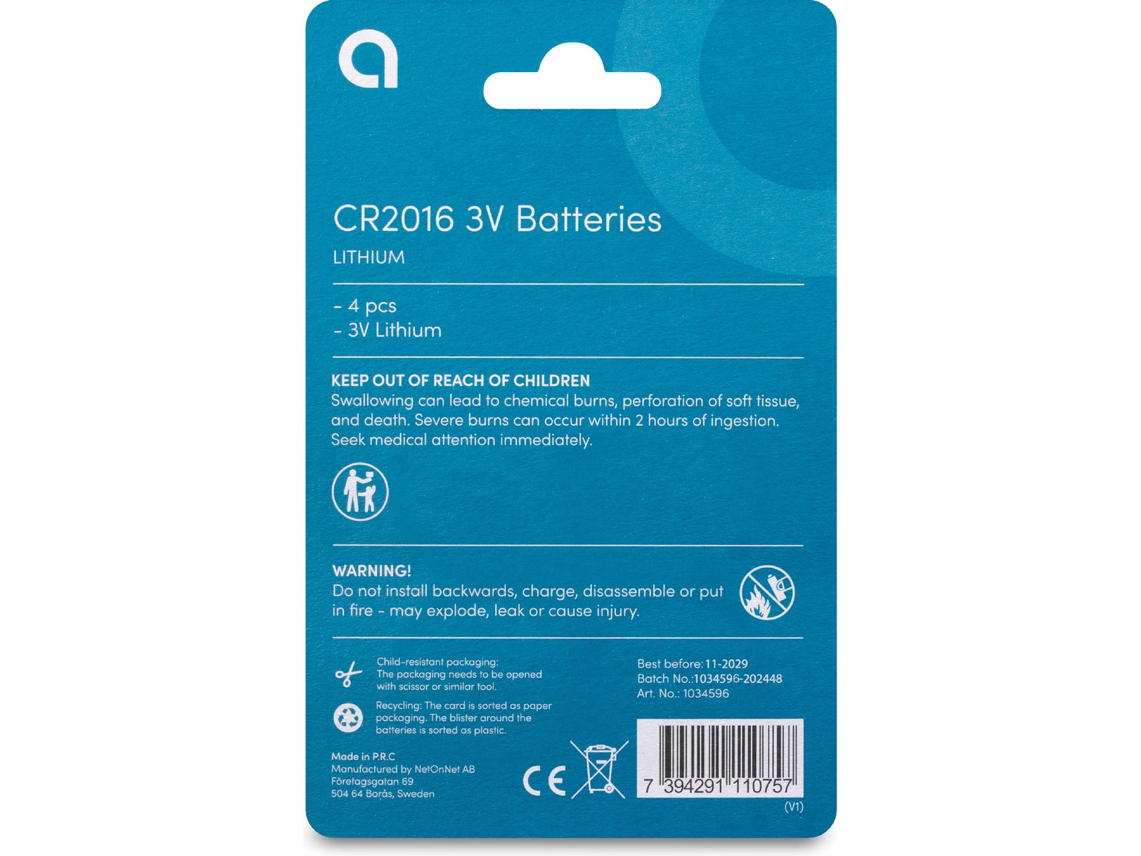 Andersson CR2016 Litiumbatteri, 4-pk Batterier til generell bruk