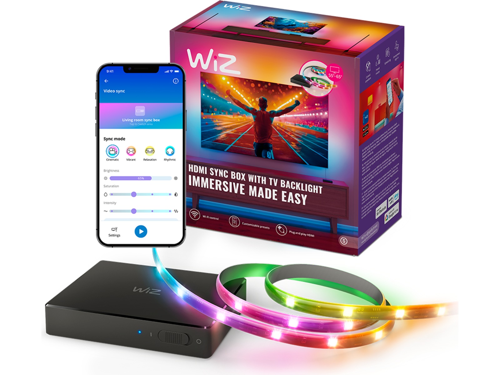 WiZ HDMI sync box med TV lightstrip (55"-65") Led strips & underholdning