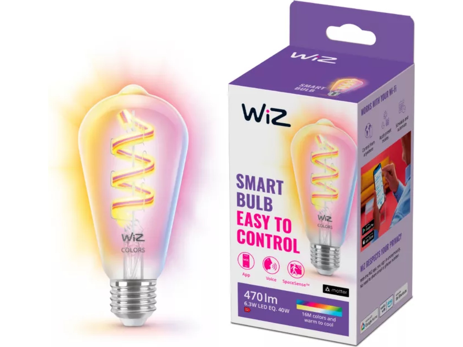 WiZ Klar 40W ST64 E27 RGB Lyspære Lyspærer & LED-pærer