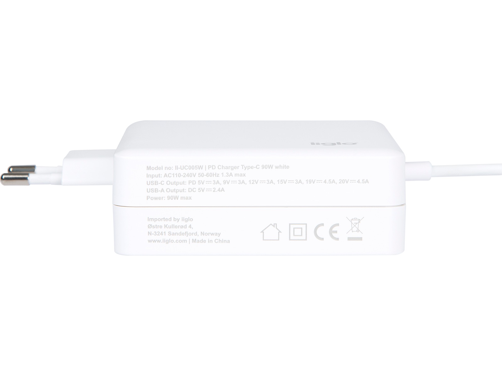 iiglo universal lader for PC, mobil og nettbrett, USB-C 90W Batteri og lader