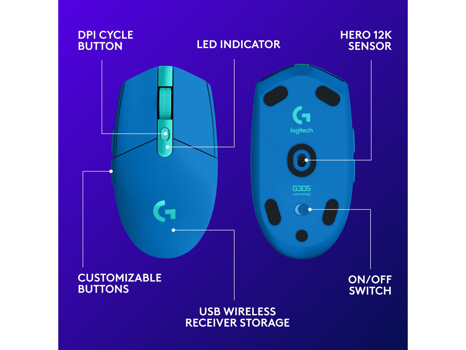Logitech G305 LIGHTSPEED Trådløs Gamingmus (blå) Gamingmus