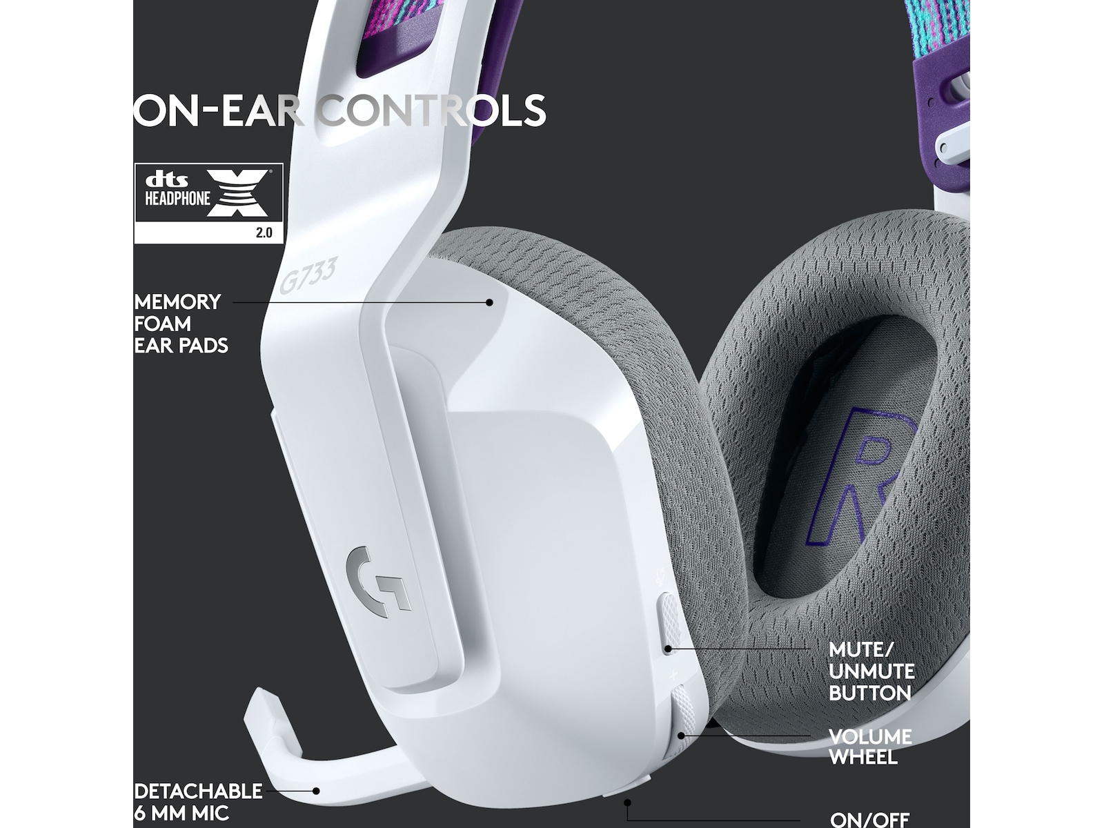 Logitech G733 LIGHTSPEED Trådløst Gaming Headset (hvit). Gamingheadset