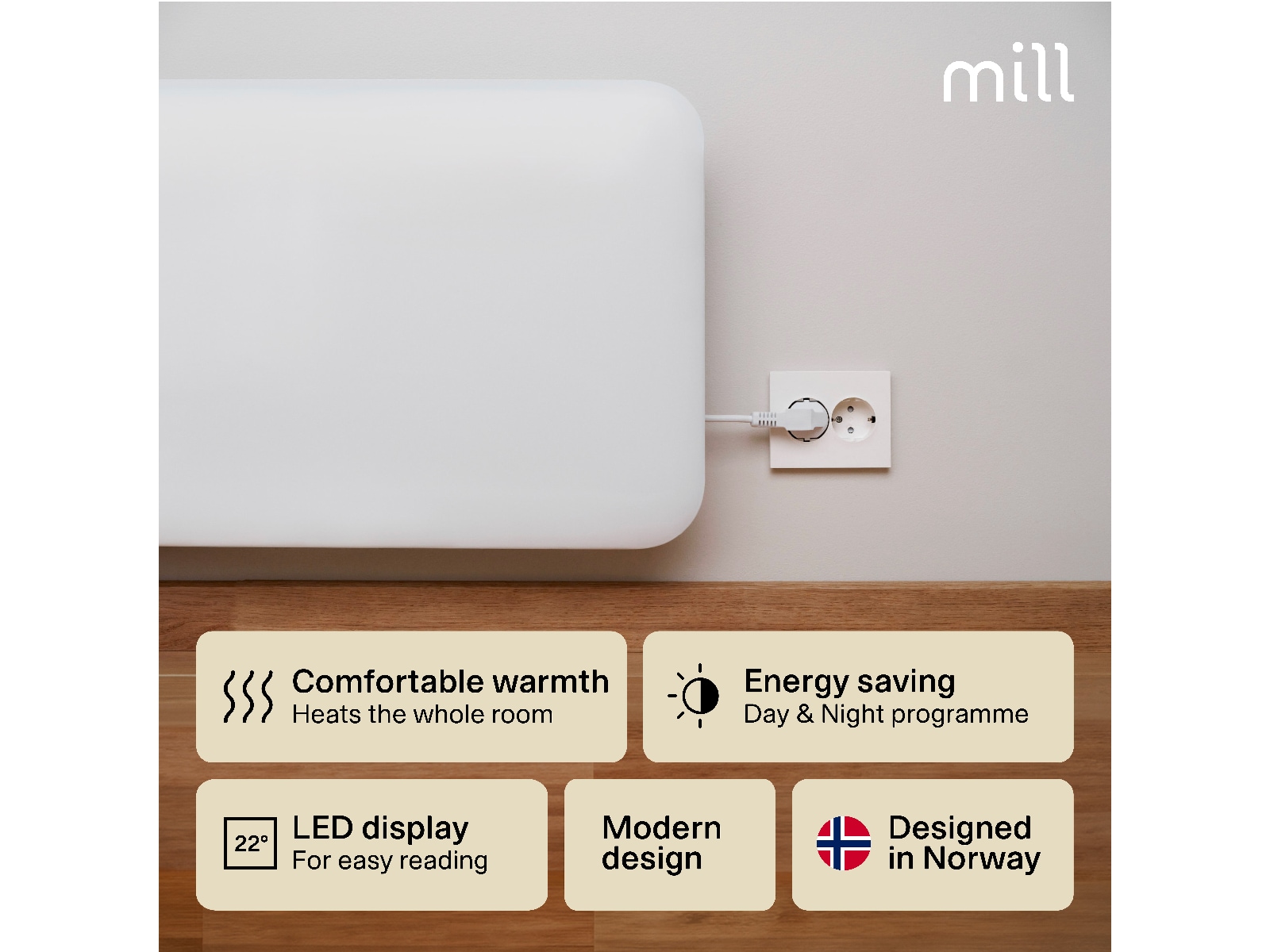 Mill Invisible panelovn 850W (hvit) Panelovner
