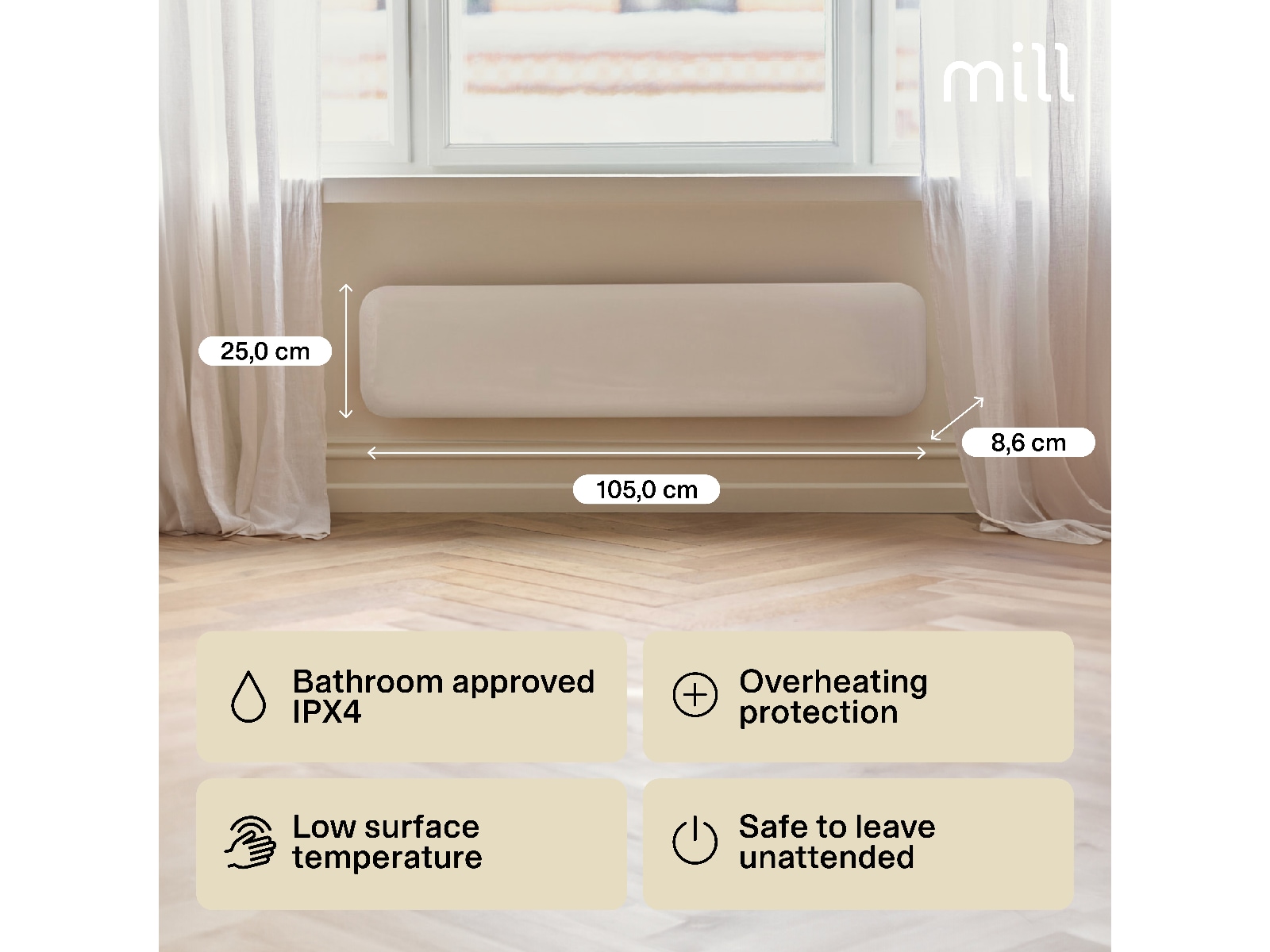 Mill Invisible panelovn 850W (hvit) Panelovner