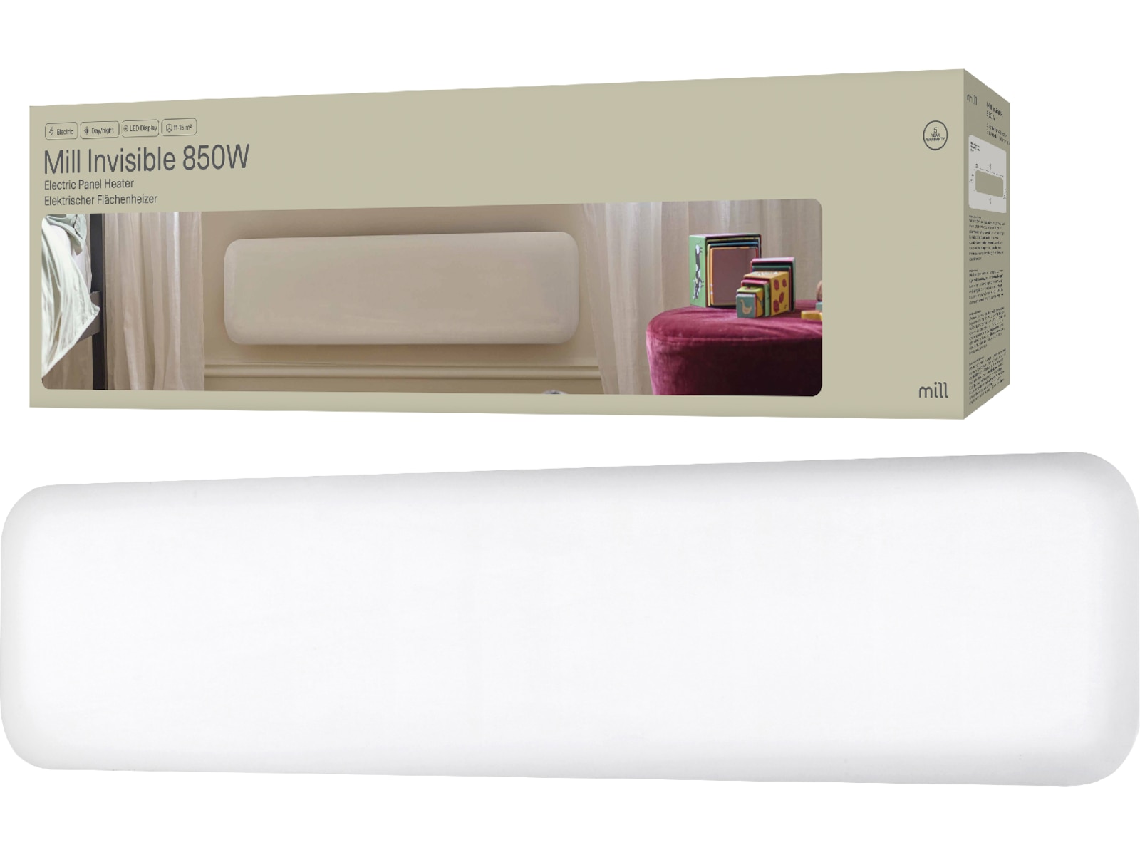 Mill Invisible panelovn 850W (hvit) Panelovner