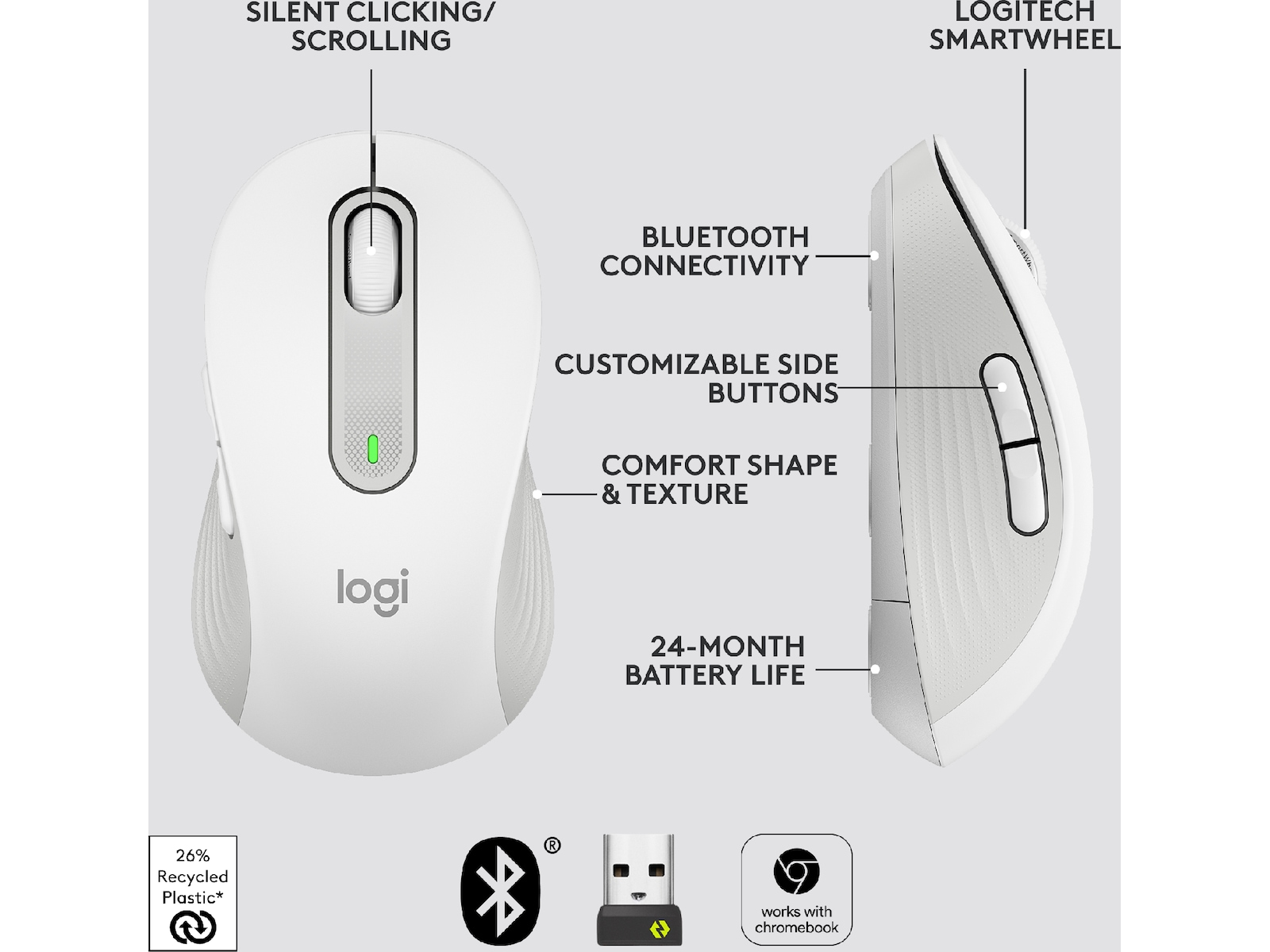 Logitech Signature M650 Large trådløs mus Offwhite Mus