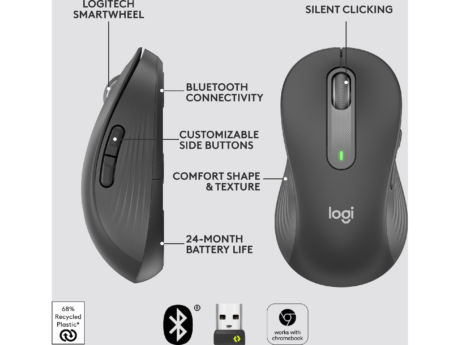 Logitech Signature M650 Large trådløs mus (grafittgrå) Mus
