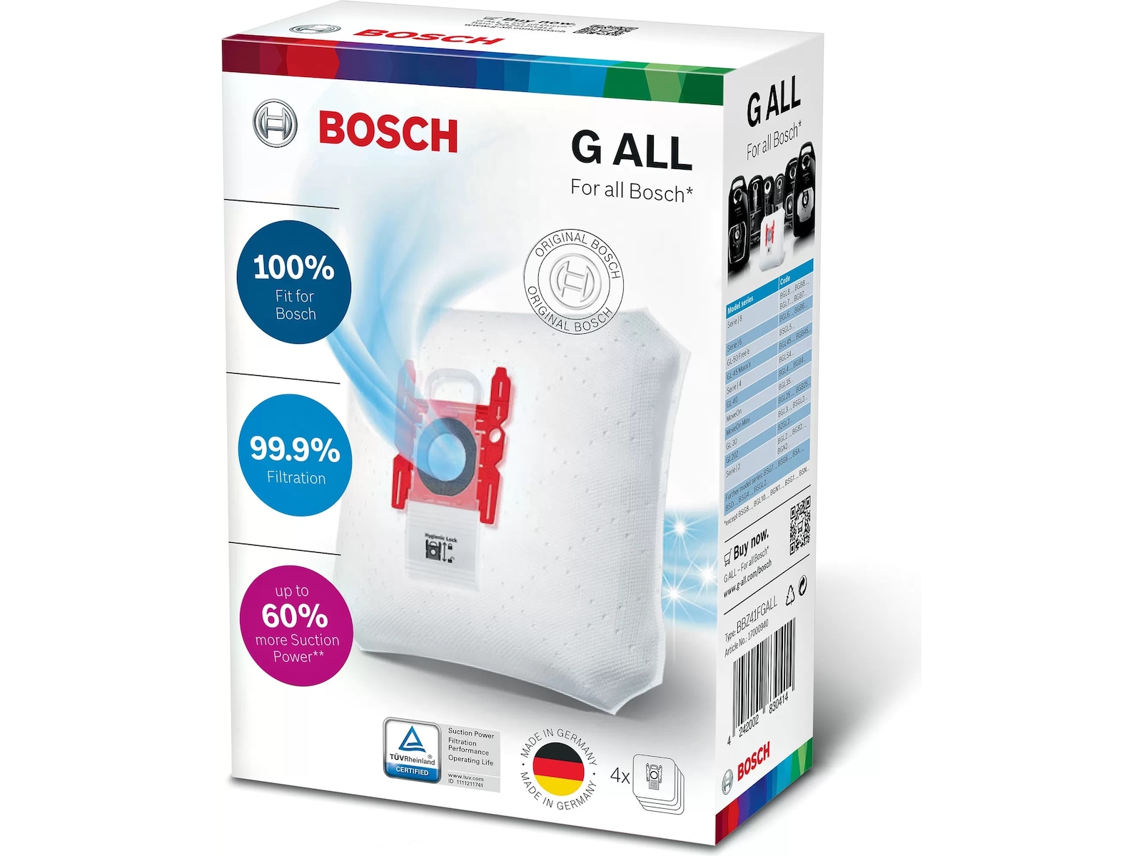 Bosch BBZ41FGALL Støvsugerpose, PowerProtect Type G ALL Tilbehør til støvsugere & rengjøring