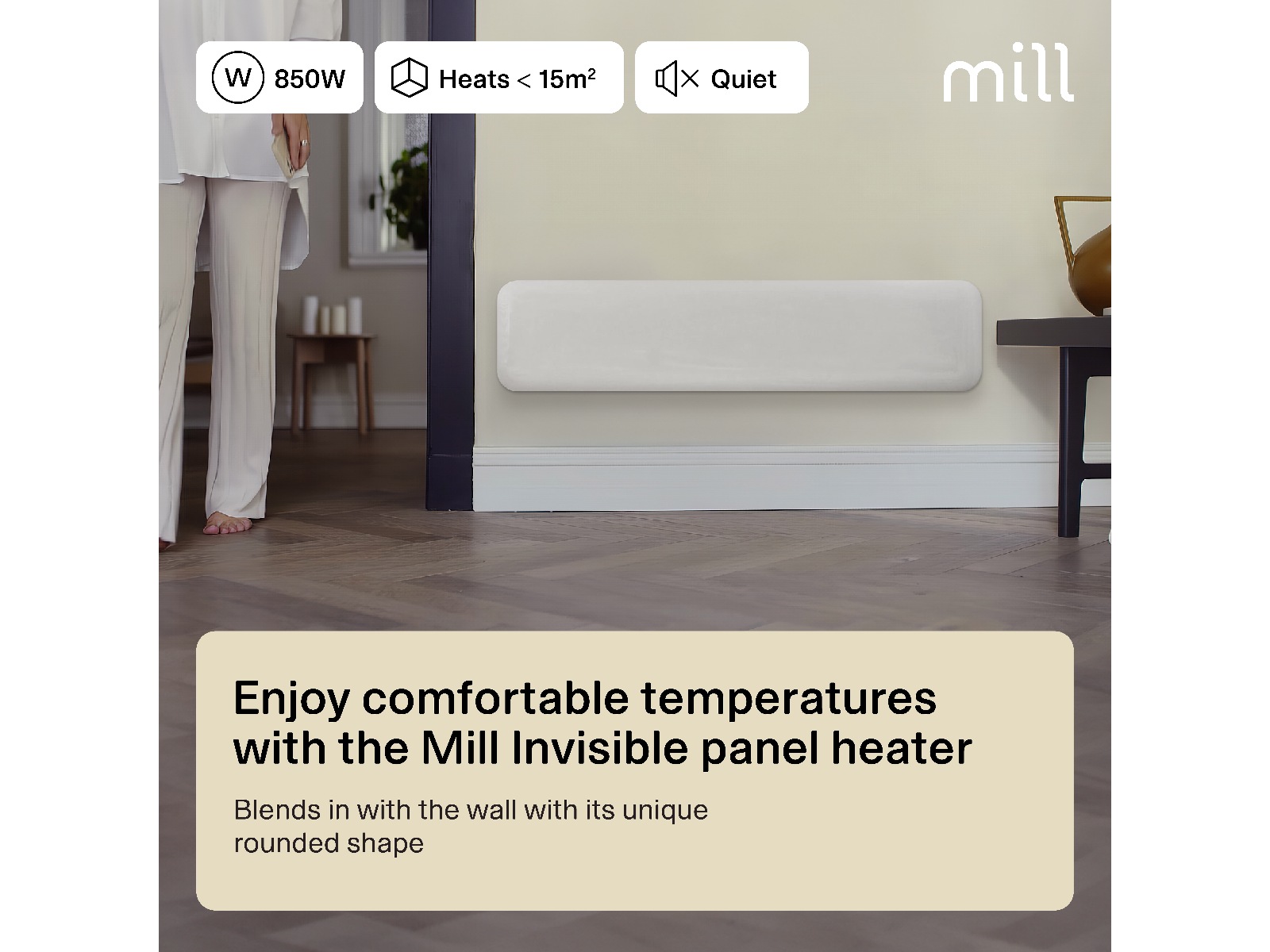 Mill Invisible panelovn 850W  -B-Grade Demo hjem & fritid