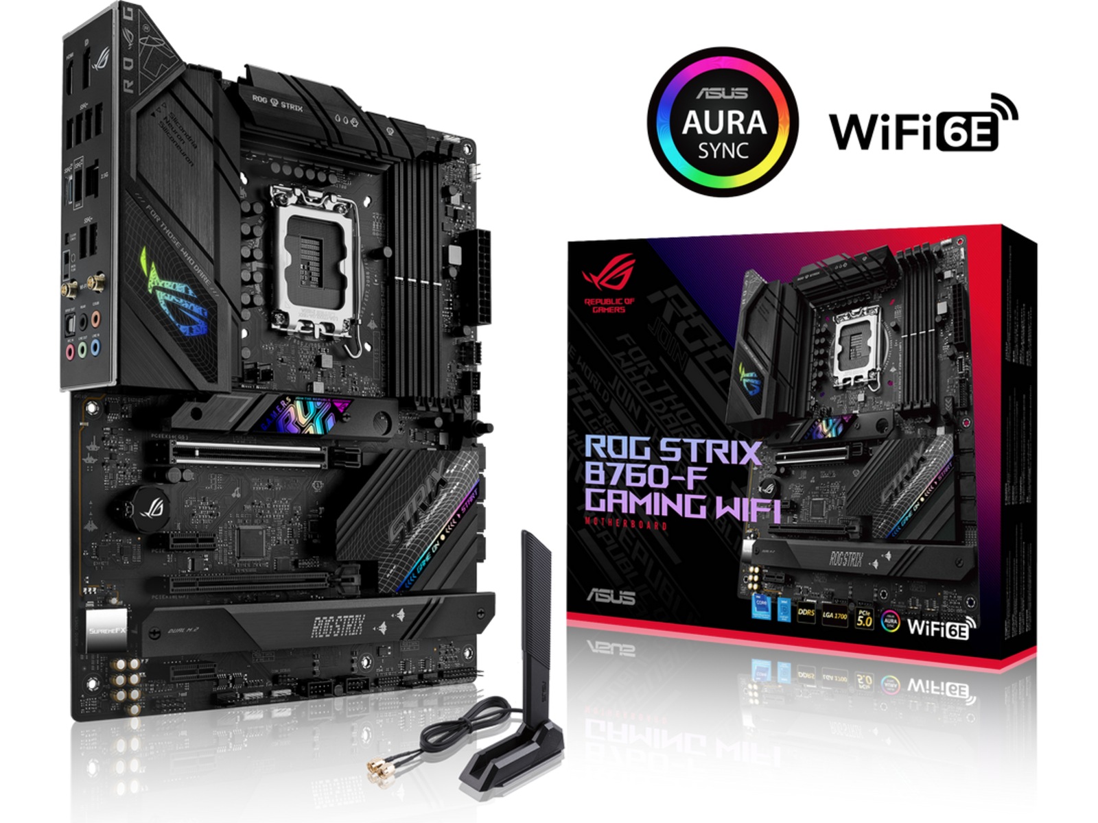 ASUS ROG STRIX B760-F GAMING WIFI Hovedkort LGA 1700, B760, ATX, DDR5, 1 x PCIe 5.0, 3x M.2 slots