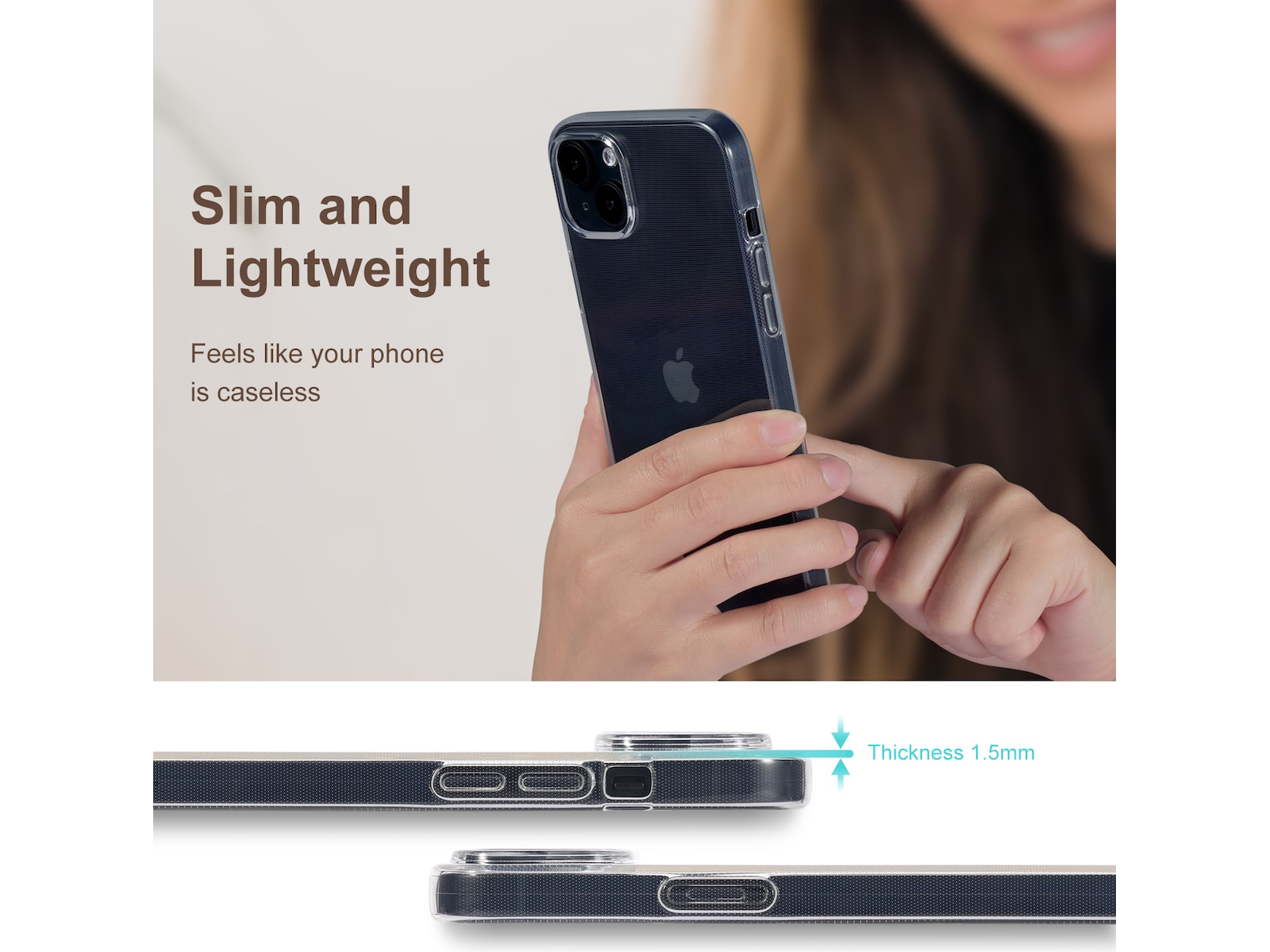 iiglo iPhone 15 Plus Silikondeksel (gjennomsiktig) Mobildeksel