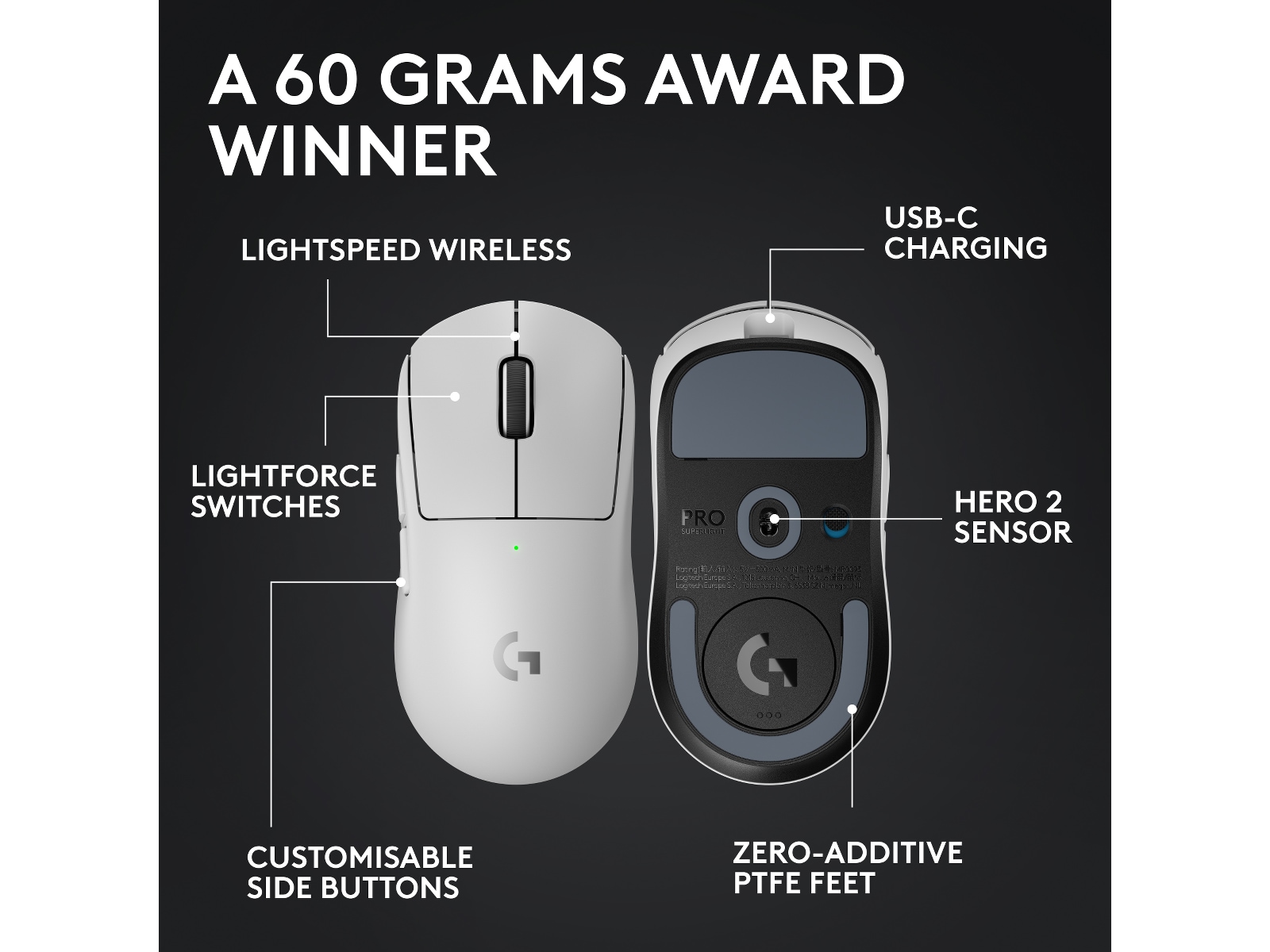 Logitech G Pro X Superlight 2 Lightspeed Trådløs Gamingmus (hvit) Gamingmus