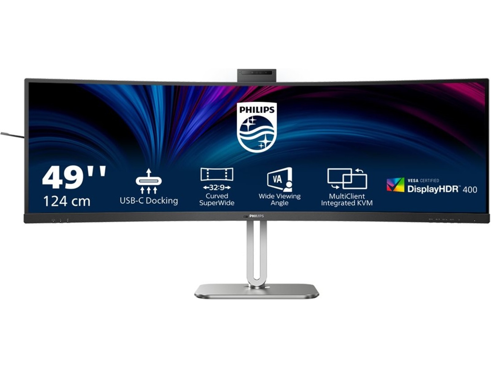 Philips 49" curved skjerm 49B2U5900CH/00 5120x1440 VA, 4ms, 75hz, 3000:1, Camera, Speakers, RJ45, 2xHDMI/DP/USB-C(100w)