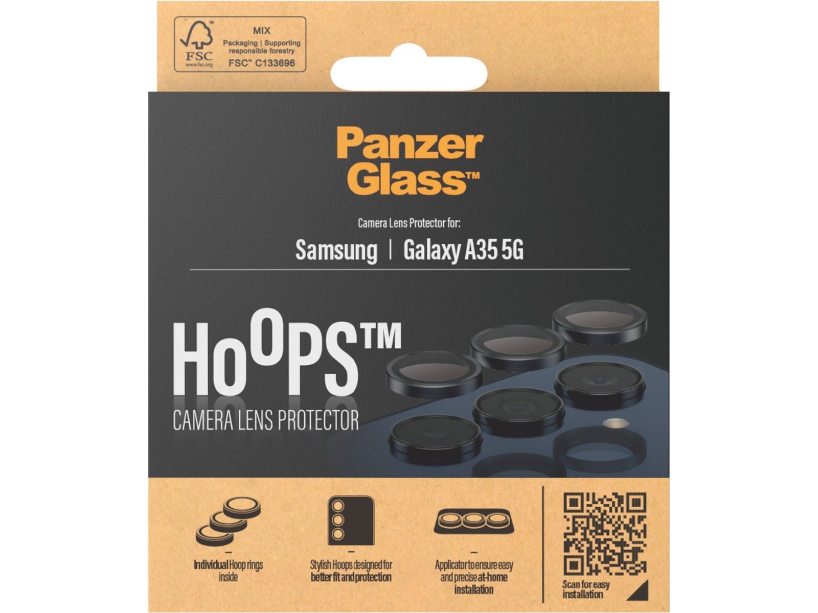 PanzerGlass Galaxy A34 Hoops Linsebeskytter (sort) Skjermbeskytter