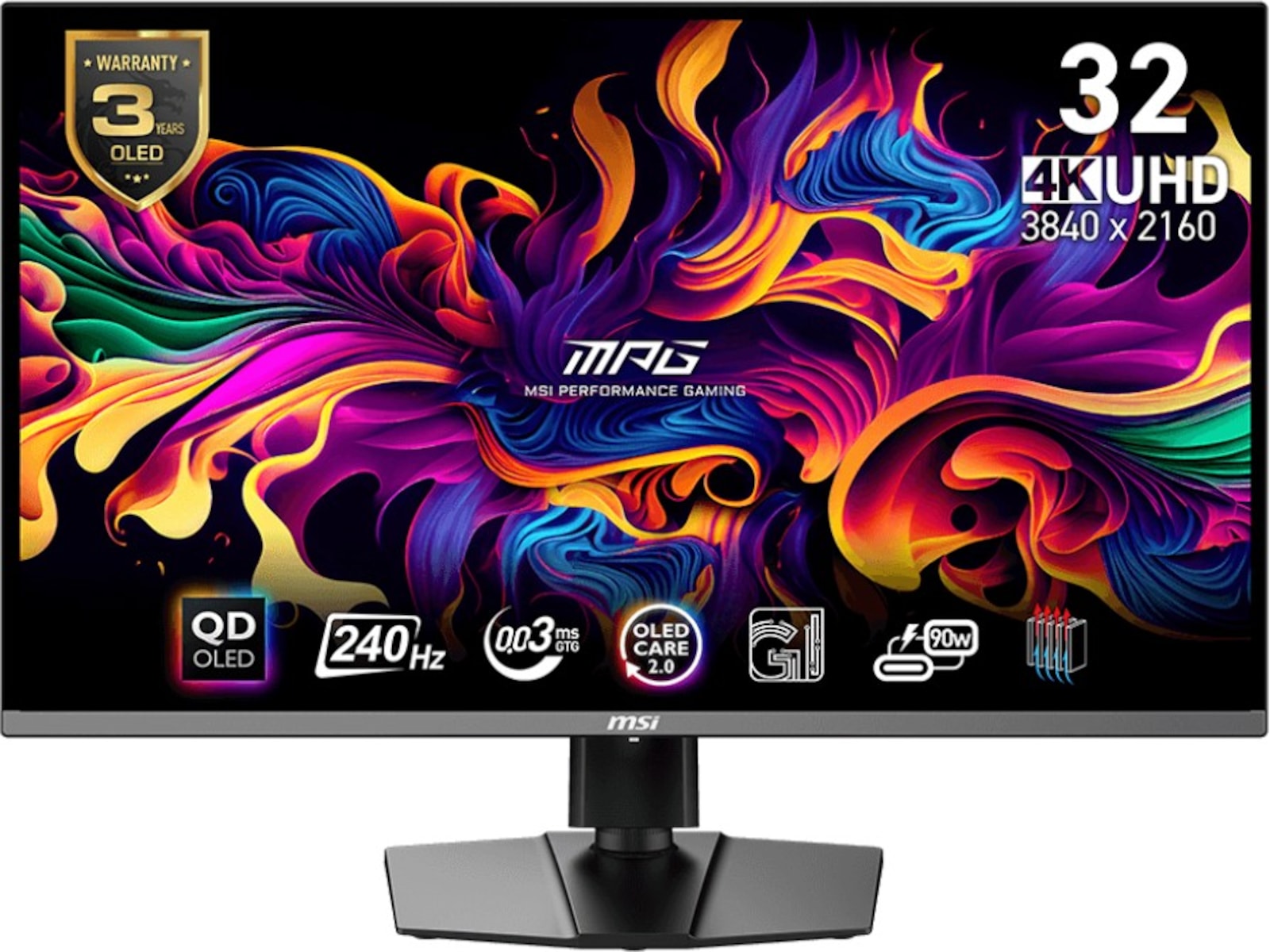 MSI 32" 4K gamingskjerm MPG 321URX 3840x2160 QD-OLED, 240hz, 0.03m1, 1000.1, HDMI/DP