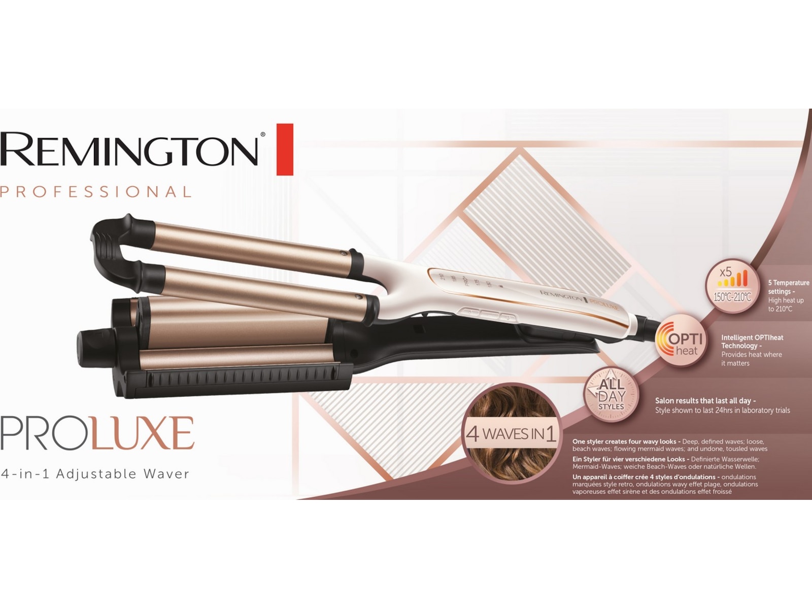 Remington PROluxe 4-in-1 Justerbar bølgetang Hårpleie & styling