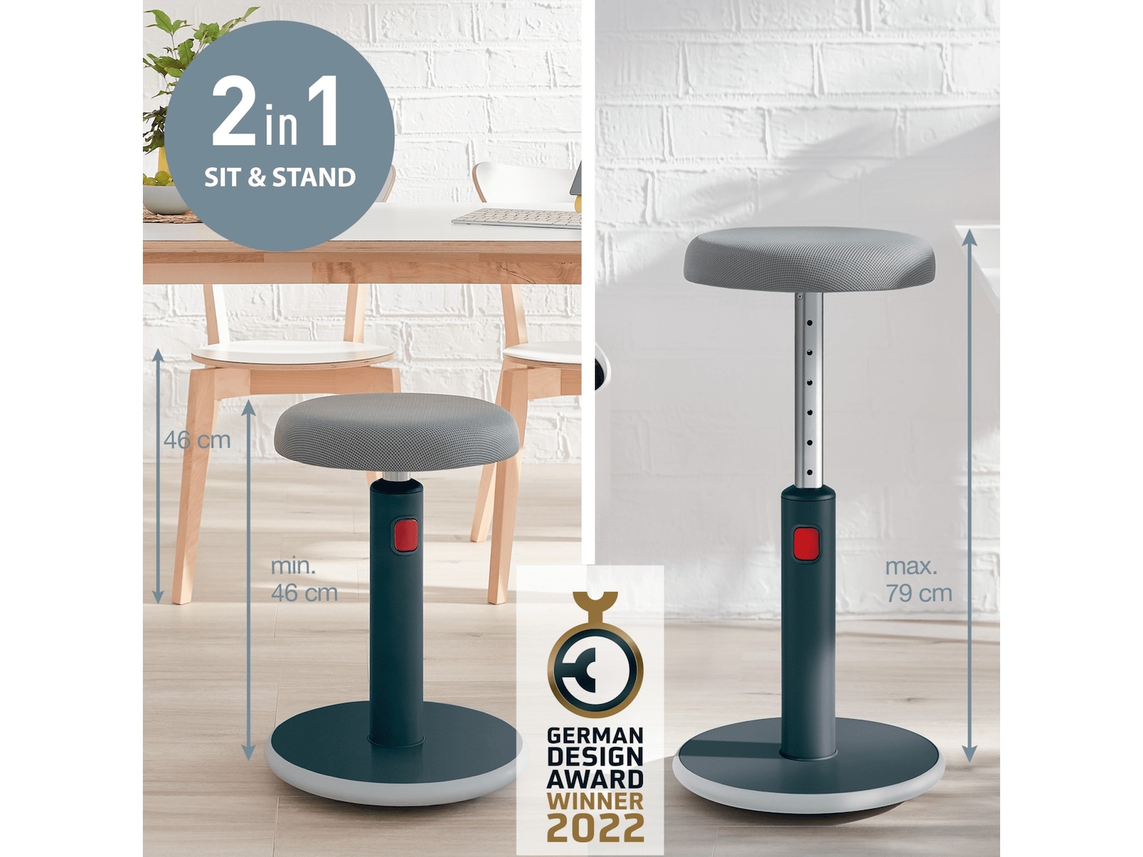 Leitz Ergo Cosy Active Sit Stand Balansestol (grå) Kontorstoler