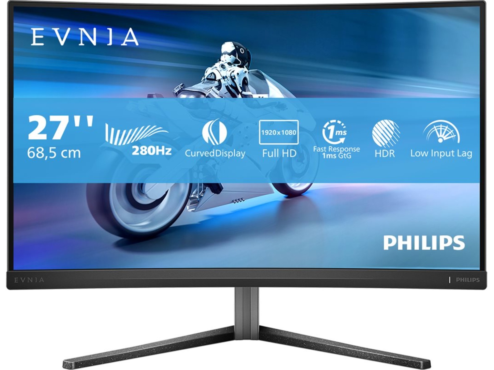 Philips 27" curved gamingskjerm 27M2C5200W/00 1920x1080 VA, 280hz, 1ms, 4000:1, HDR10, 2xHDMI/DP
